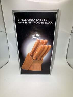 Kmart 6-Piece Steak Knife Set with Slant Wooden Block